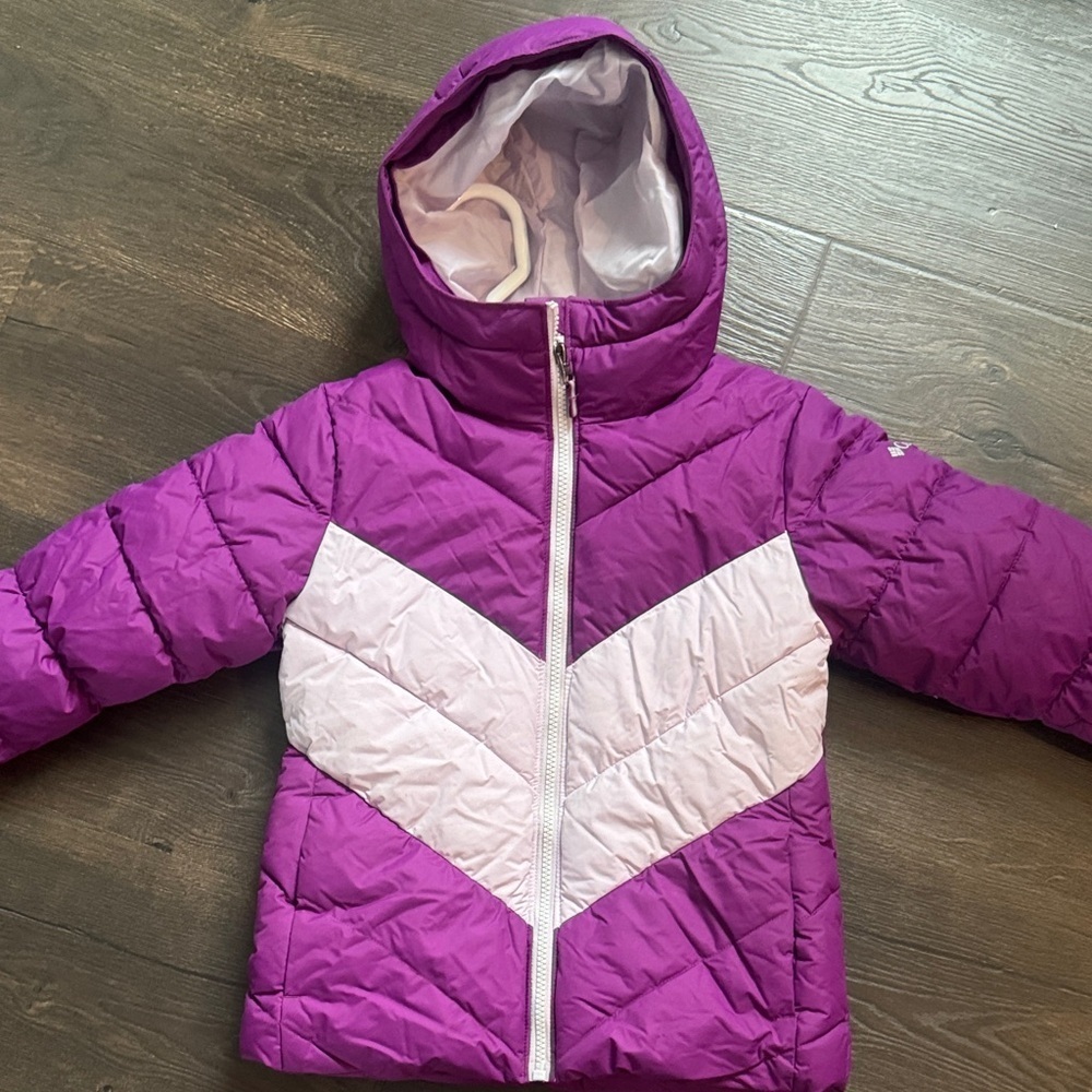 Girls Columbia Arctic Blast Purple Hooded Puffer Jacket size XS 6/6x